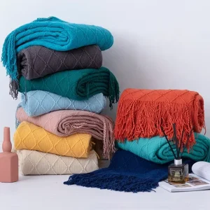50 X 90 Inch Soft Cozy Knitted Throw Blankets with Tassels for Couch and Bed
