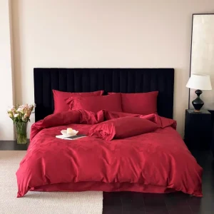 50S 100% Cotton Satin Luxury Wedding King Queen Size Duvet Cover Set Customizable Factory Low Price 4 Pcs Bedding Set