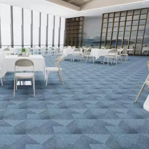 50x50cm Modular Floor Covering Fresh Blue Carpet Tile with Geometric Diamond Texture Designed for Office Lounge and Dining Area