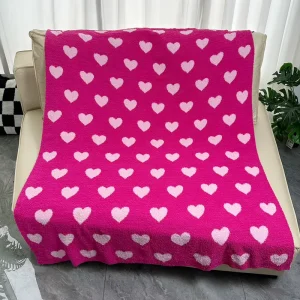 50×60 Hearts Throw Blanket Valentine’s Day Red and White Soft Lightweight Jacquard Knit Throw Blanket