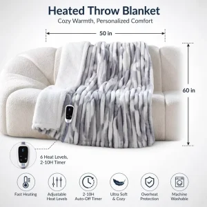 50×60 Inch Sherpa Heating Throw Blanket 6 Heating Levels Auto Shut off Machine Washable