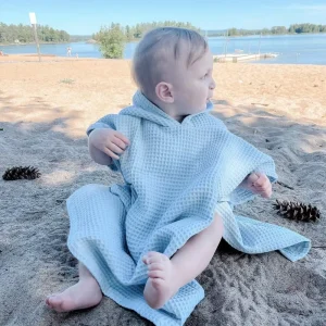 55x60cm Solid Color Cotton Waffle Kids Bath Towel Lightweight Skin friendly Baby Hooded Poncho Beach Towels