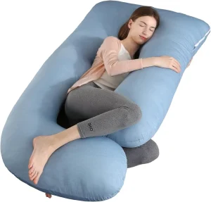 57 Inch Full Body Pregnant Woman Pillow with Breathing Support Removable Cooling Cover for Back Support During Maternity