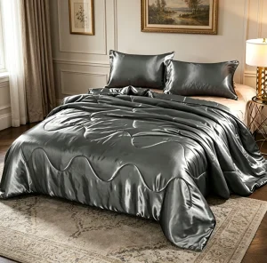 5PCS Satin Silky Comforter Set Ultra Soft Microfiber Quilt Bedding Set with Shams Smooth Queen King Bedsheet Set Multiple Colors