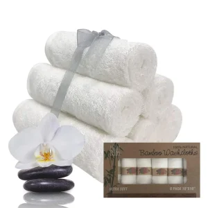 6 Pack Organic Bamboo Washcloths 10″x10″ Baby Face Towel Wash Cloth