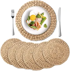 6 Pack Round Woven Placemats Natural Water Hyacinth Place Mats Braided Straw Table Mats for Dining Table