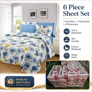 6 Piece Bed Sheet Set Drap De Lit En Coton Soft Bedding Set 1 Flat Sheet 1 Fitted Sheet 4 Pillowcases