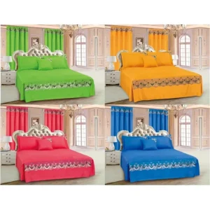 6 Piece Bedspread Bedding Set Cal King Size Solid Lace Quilt Skirt Cover Curtain Woven Technique for Your Bed
