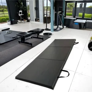 6′ X 2′ Portable Tri Fold Black Fitness Gym Mat Home Gymnastics Training Mat with Carry Handles for Tumbling MMA Exercise Mat