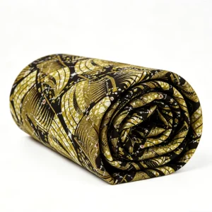 6 Yards Veritable Hollan Wax Cotton Fabric New Cryetal Stone Wax Premium Gold Glitter Wax Quality with Vibrant Black Gold Print