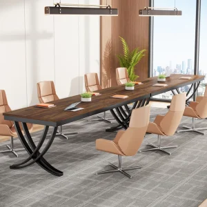 6.5FT 78 Conference Table for 6-8 Brown Metal Frame Boardroom Desk Office Meeting Room