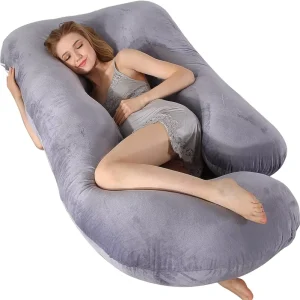 60 Inch Cooling Full Body U Shaped Pregnancy Maternity Pillow Removable Velvet Cover Gray Pillow for Sleep