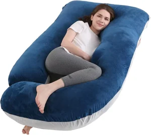 60 Inch Full Body J Shaped Full Body Pillow with Velvet Cover Grey Maternity Pillow for Pregnant Women