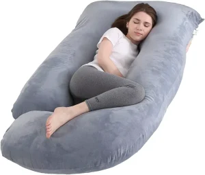 60 Inch Full Body J Shaped Full Body Pillow with Velvet Cover Grey Maternity Pillow for Pregnant Women