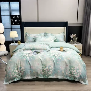 60% Lyocell + 40% Polyester Digital Print 4-Piece Bedding Set Soft & Breathable Duvet Cover Set