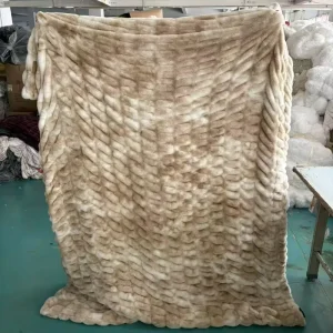 60 X 72Inch Luxury Double Side Layer Modern Soft Camel Tie Dye Ruched Spandex Bubble Faux Fur Rabbit Fake Minky Throw Blankets