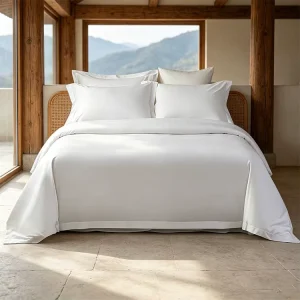 60 YarnCount Cotton Sateen 4pcs Bedding Set Plain White Luxury Soft Hotel Linen