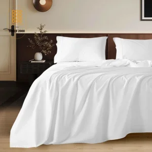 600 Thread Count Woven OEKO TEX Certified Cotton Bed Sheet Set Soft Solid Color 4 Piece Luxury Bedding Set