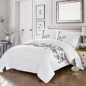 60S 1.5M 300tc Yarn Dyed Plant Pattern Bed Sheet Set Cotton White Duvet Covers Four Piece Simple Quilt Sets for Hotels
