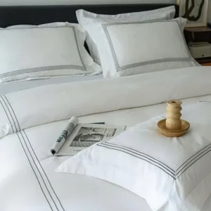 60S 100% Cotton Satin Bedding Set Minimalist Embroidery Hotel Linen Sheet Duvet Cover Pillowcase