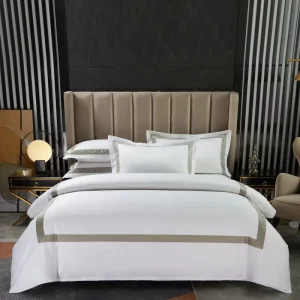 60S Cotton Sateen Modern Duvet Cover Set with Grey Border Design Soft Breathable Hotel Quality for Home & Hotel Use