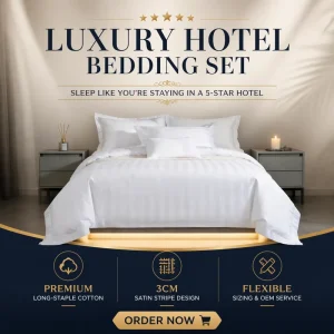 60S Long Staple Cotton Hotel 4 Piece Bedding Set 3cm Satin Stripe Duvet Cover Sheet Pillowcase Luxury White Hotel Linen