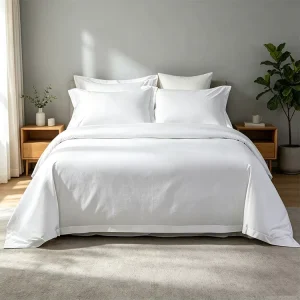 60s Cotton Sateen 4pcs Bedding Set Solid White Hotel Quality Sheet Duvet Cover Pillowcase Set