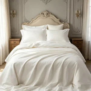 60s Cotton Sateen Duvet Cover Set King 4pcs Solid White Reactive Dyed for Hotel Home