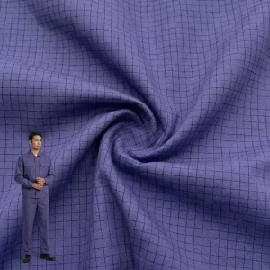 65%poly 34%cotton 1%AST 2/1 Twill 1cm*1cm Check Anti Static Carbon Fabric for Workwear