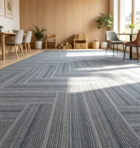 66x66cm Loose Lay Office Carpet Tile PVC Back PET Hypoallergenic Sound Absorb Interior Contractor Training Center Flooring