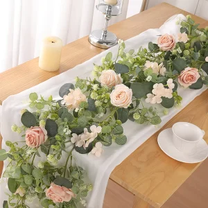 6ft Wedding Outdoor Decorative Rattan Rose Vine Berry Artificial Eucalyptus Leaf Table Runner