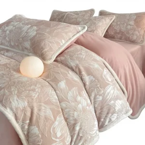 6pcs 3D Carved Milk Velvet Summer Quilt Set Semi Dull Lightweight Fleece Comforter Mitered Corner Breathable