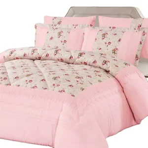 6pcs Home Printed Solid 90gsm Polyester Microfiber Fabric Non Disposable King Size Adult Comforter Set 3pc Patchwork Lace Edge