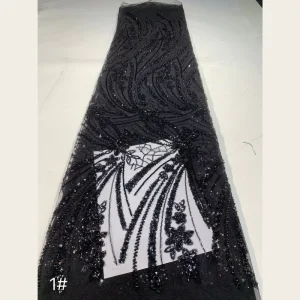 7 Colors Vertical Tassel Embroidered Floral 3D Bead Flower Full Sequins Lace Fabric Black Red Toast Bridesmaid Stage Evening