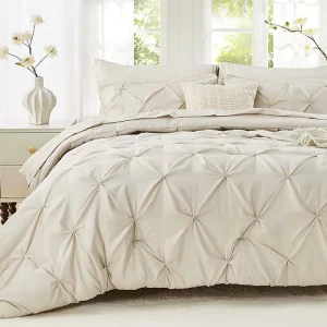7 Piece All Season Comforter Set with Pintuck Quilts Bed in a Bag Flat Sheet Fitted Sheet Pillowcases Pillowshams