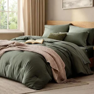 7 Piece Minimalist Quilted OEKO TEX Certified Warm Bedding Set with Fitted Sheet Flat Sheet Pillow Shams and Pillowcases