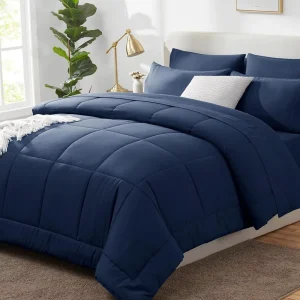 7 Pieces Modern Comforter Set All Season Bedding with Stitch Quilted Comforter Flat Sheet Fitted Sheet & Pillowcases
