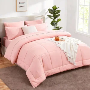 7 piece Deluxe Modern pink Quilted Breathable Comforter Set Customizable Bedding Set All Season Suitable