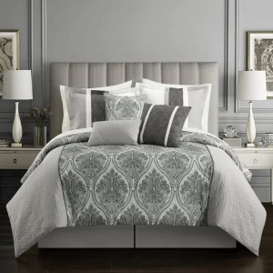 7PCS Printed Comforter Set Soft All Season Bedding Set Includes 1 Comforter 2 Pillowcases 3 Decor Pillow 1 Bedskirt