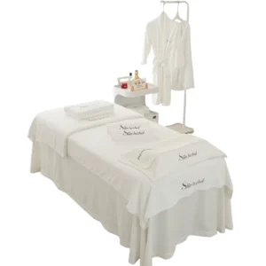7pcs White Headband Bathrobe Towels Set Massage Bed Cover Facial Towel Pack Luxury Beauty Salon Towel Set with Customized logo