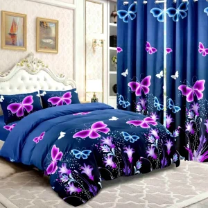 8 10 Pc Bedding Set with Curtains Customized king Size Printed butterfly Bed Sheet Set