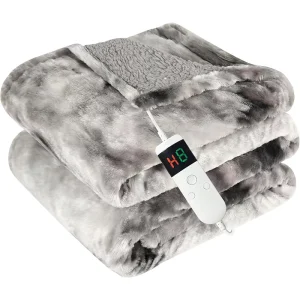 8 Hour Auto Off Sherpa Flannel Electric Heated Blanket Eco Friendly Fast Heating Overheating Protection Quilted Folded Features
