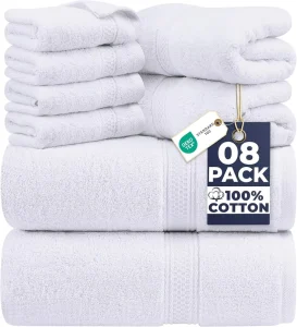 8 Pack 100% Cotton Towel Set OEKO-TEX Soft Absorbent Bath Towels Hand Towels Washcloths for Bathroom Hotel