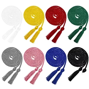 8 Piece Graduation Honor Cords with Tassels 100% Polyester Braided Bulk Pack for Students