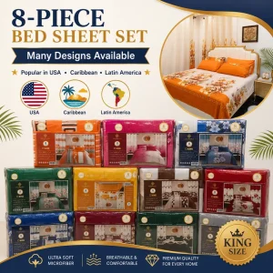 8 Piece Luxury Bed Sheet Set King Size Printed Microfiber Bedding Set