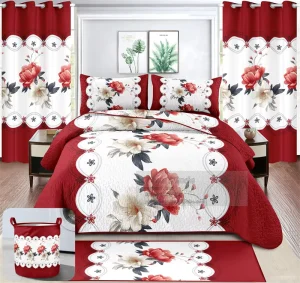 8 Piece Premium Bed in a Bag Set with Window Curtains Rug Dirty Clothes Hamper All in One Home Textile Package