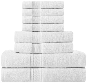 8 Piece Towel Set White 2 Bath Towels 2 Hand Towels and 4 Washcloths Cotton Machine Washable Hotel Quality Super Soft