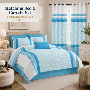 8 Pieces Bedding Set With Curtains Multiple Colors Printed Bed Sheet Pillowcases Bedroom Set