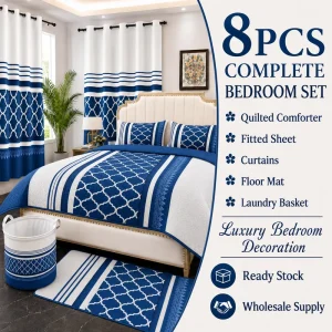 8 Pieces Luxury Quilted Bedspread Set With Curtains Complete Bedroom Set Bedding Set Floor Mat Home Textile