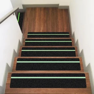8 X 30 in Luminous Carpet Mat Anti Slip Stair Treads with Glow in the Dark Stripe for Indoor & Outdoor